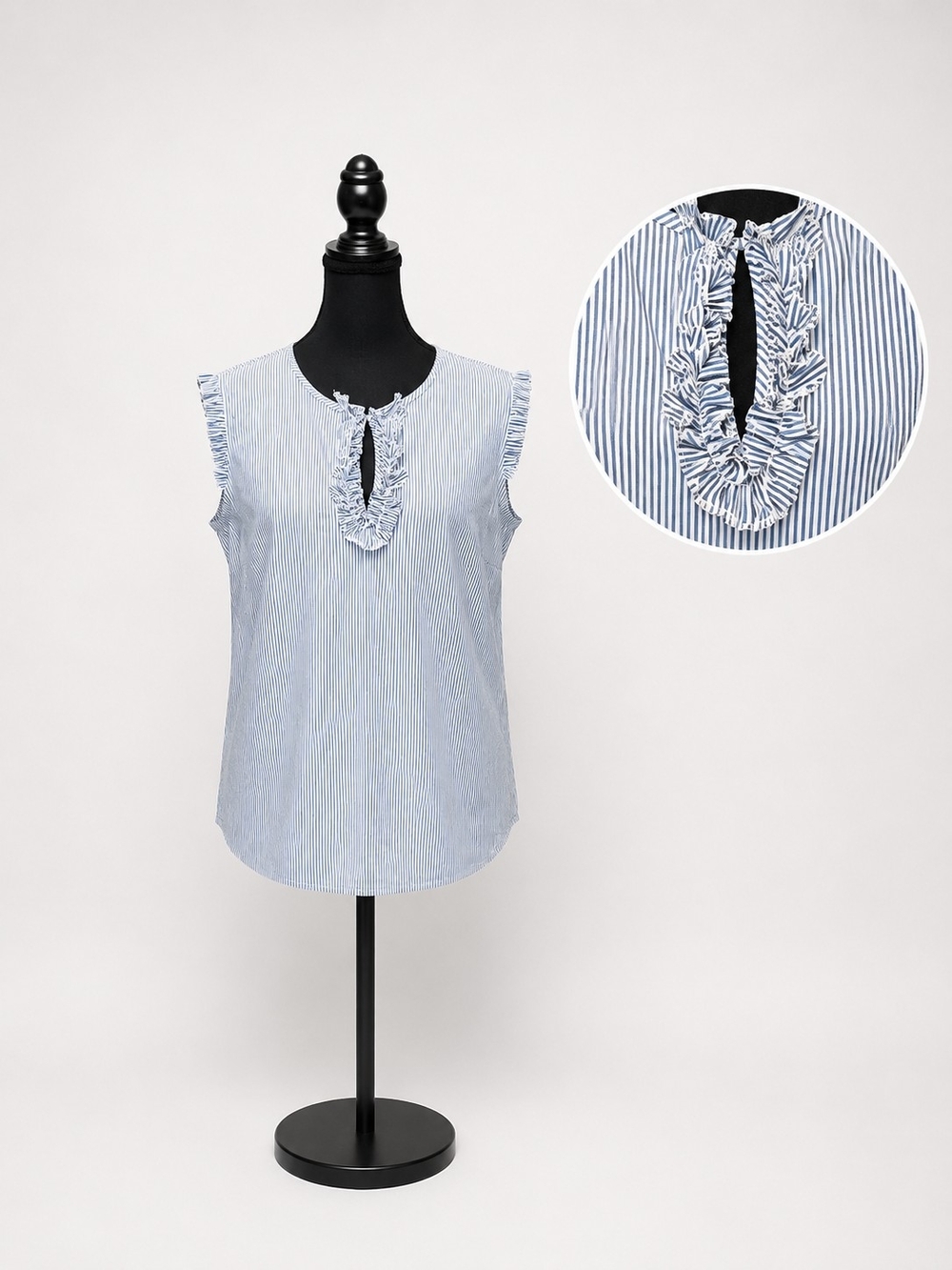 Market & Spruce Light Blue Striped Ruffle Sleeveless Top